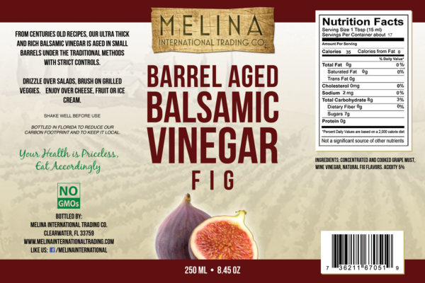 Melina Fig Barrel Aged Balsamic Vinegar label