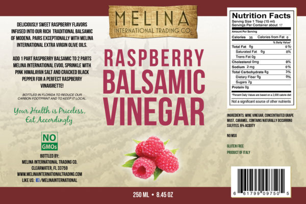 Melina Raspberry Balsamic Vinegar label