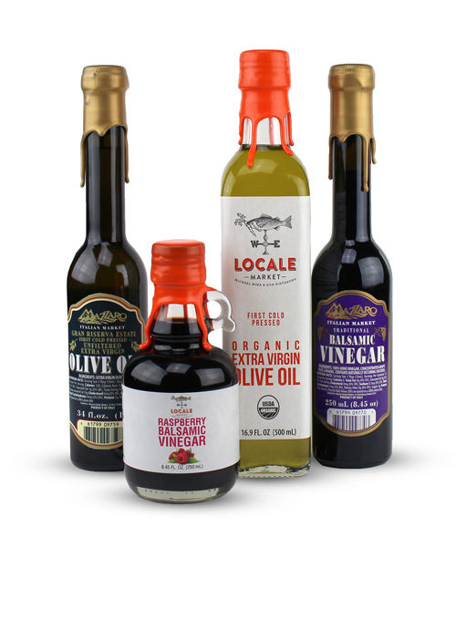 Selection of olive oil and vinegar bottles