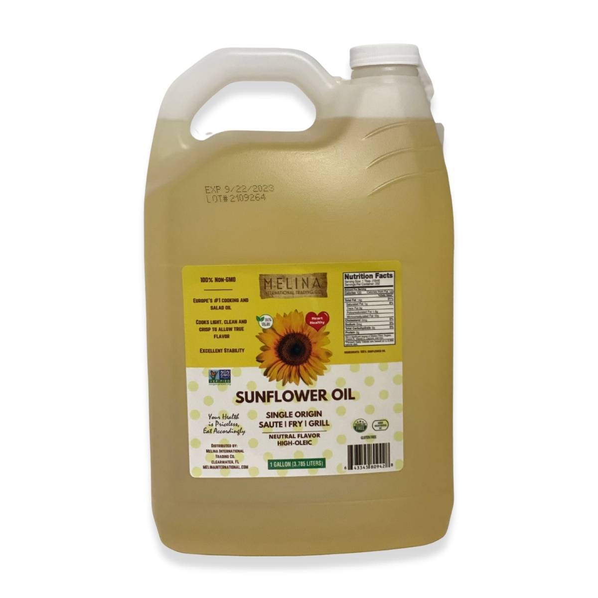 Melina International Trading Sunflower Oil 1 Gallon – GMO Free